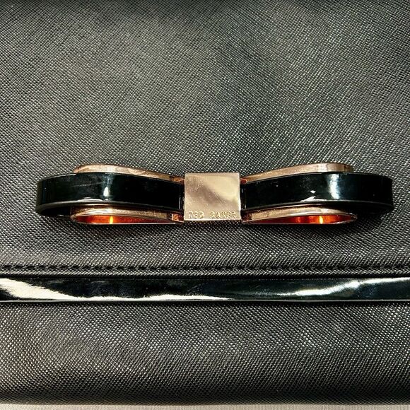 Ted Baker Clutch in Black with Rose Gold Bow, Lined in Black and White Floral - Picture 7 of 7